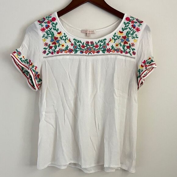 Skies Are Blue Embroidered Peasant Top | Size Large - Picture 2 of 5